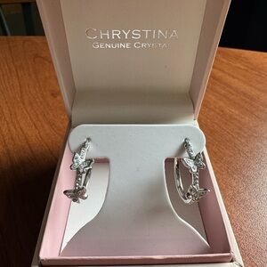 Silver Butterfly Hoop Earrings